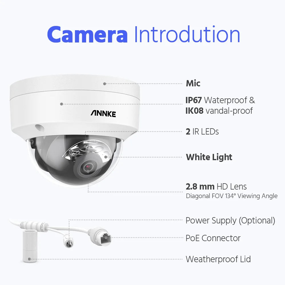 ANNKE ACZ800 4K 8MP PoE IP Camera Vandal Dome 30m IR