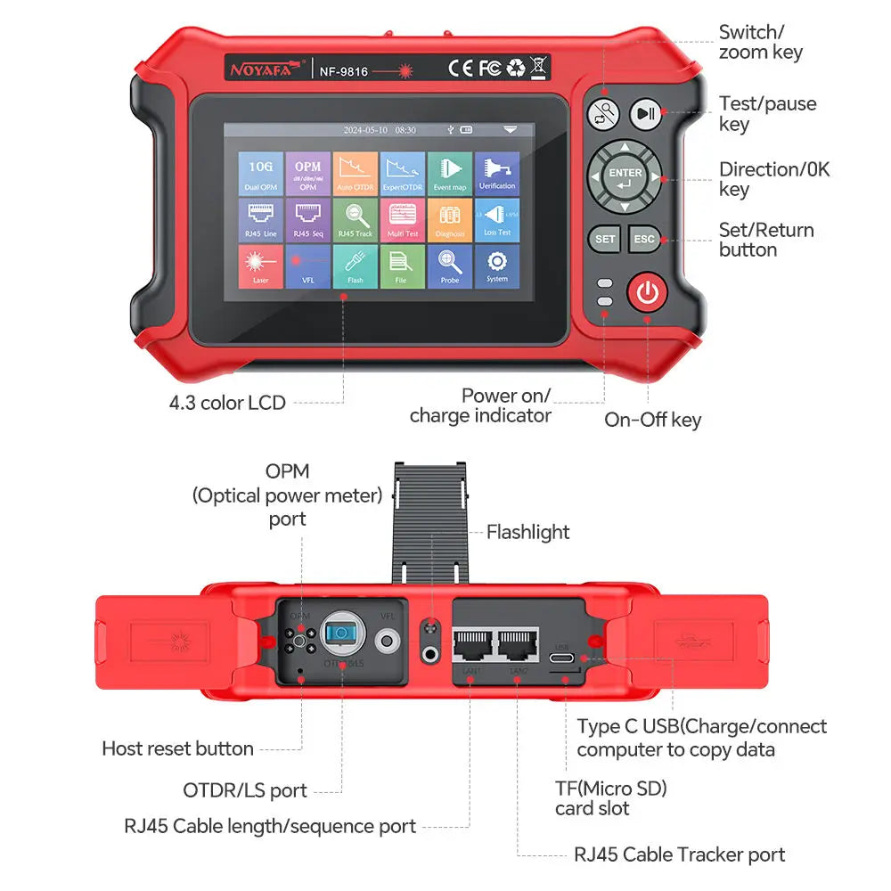 Professional Fiber Network Analyzer | OTDR Tester 10G Ethernet, Dual OPM, VFL RJ45 Interface