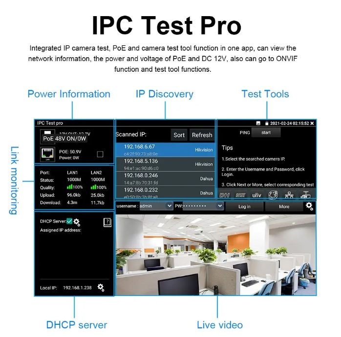 Tester IP CCTV 8K – Pantalla Táctil 5.4"