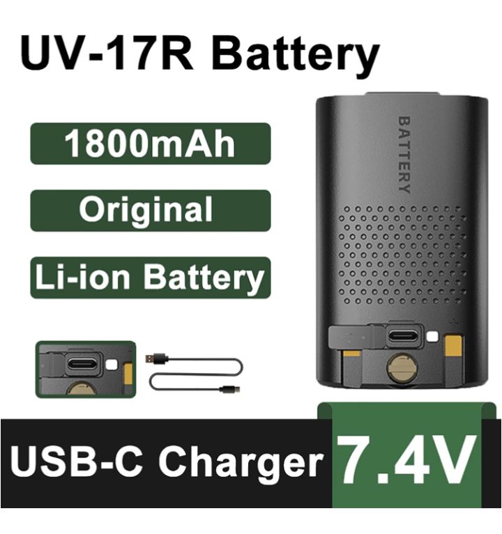 Batería BAOFENG 1800 mAh con Carga USB-C – Repuesto para UV-17R, UV-17 Pro y más