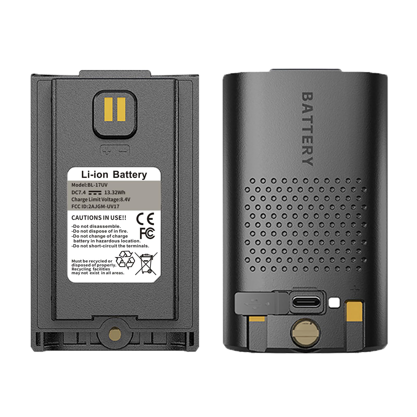 Batería BAOFENG 1800 mAh con Carga USB-C – Repuesto para UV-17R, UV-17 Pro y más
